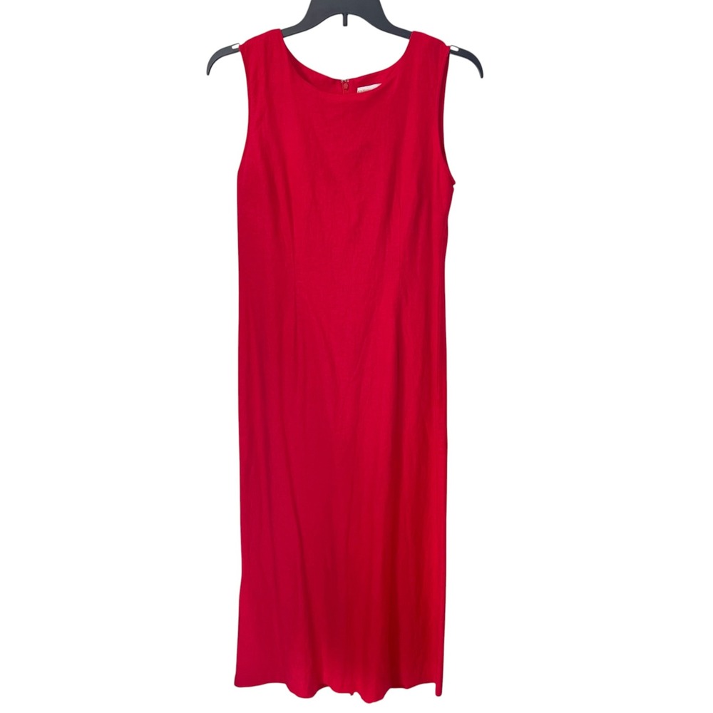 Coldwater Creek Women Red Linen Blend Sleeveless‎ Sheath Midi Dress Size 14